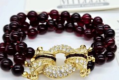NOLAN MILLER Bracelet Bordeaux Red Glass Bead Rhinestone Vintage Couture 8 in