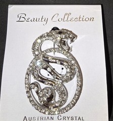 SNAKE BROOCH, AUSTRIAN CRYSTALS, 2″ X 1.5″