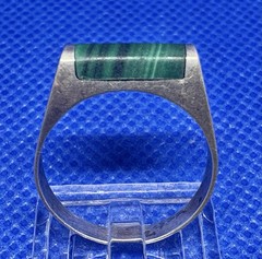 Y26 DKM Green Malachite 925 Silver Ring Size 7.5 Denmark Norway Baguette
