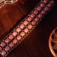 Vintage Pink Opal Necklace Earrings Bracelet Set Gold Tone Statement Jewelry