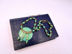 Vintage Oxidized Green OOAK Handmade Chain Statement Collar Necklace 15” DbG Z