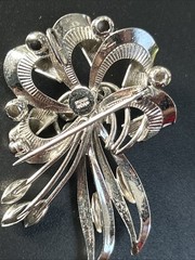 Vintage Sterling Silver Leaf & Ribbon Brooch Pendant / Pin, 8g, Mid-Century 2”