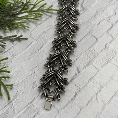 Vintage Unbranded 1950’s Leaf Leaves SILVER Tone Heavy BRACELET 7”