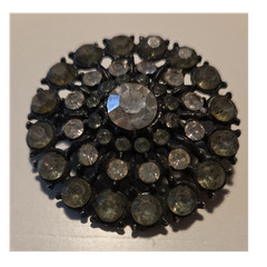 Round Black Tone Brooch Pin with Clear Rhinestones Fashion Unisex Adults