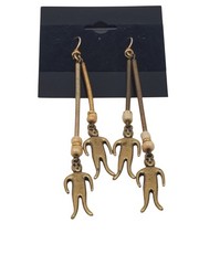 VTG Rare Figural Person Art Deco Artisan Handmade Hook Dangle Pierced Earrings