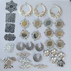 Lot Vtg Art Nouveau Art Deco Filigree Stampings Brass Silver Jewelry Supplies