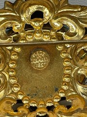 VTG W. Germany Ornate Peking Glass Filigree Shell motifs Brooch C-clasp Art Deco