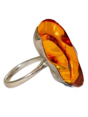 Vintage Baltic Cognac Amber Sterling Silver Ring US 6 1/4