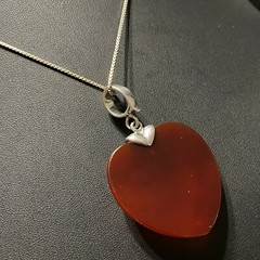 HUGE ESTATE STERLING SILVER FACETED CARNELIAN HEART OPEN SLIDE NECKLACE 18″ LONG