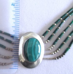 NATIVE AMERICAN STERLING NECKLACE w MALACHITE, 18 INCHES, 18 GRAMS