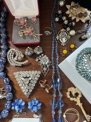 Antique Vtg to Now Rhinestone Costume Jewelry Lot 96+ Pcs Vendome Germany Silver