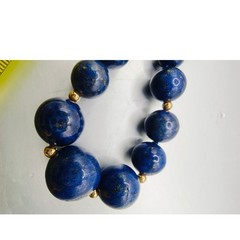 Vintage Graduated Lapis Lazuli Bead Necklace 14k Spacers Filigree Clasp 19in