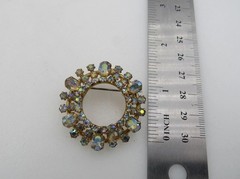 Vintage Crystal AB Rhinestone Wreath Circle Brooch Gold Tone A3