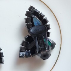 Weiss Climber Earring Dark Jewel Tone Color Rhinestone Couture Signed 60s Black
