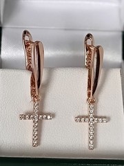 Vintage 1990-s 14 Ct Rolled Gold Long Cross Zircons Earrings-Hallmarked 585 RG