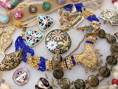 Mixed Lot~Antique & Older Vintage Jewelry~DAMASCENE~CLOISONNE~CZECH~1 925 PIN