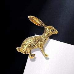 Vintage Gold Bunny Brooch Pin Cute Rabbit Animal Alloy Badge for Women