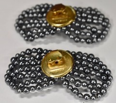 VINTAGE GUN METAL GREY PLASTIC PEARL SHOE CLIPS * BOW * HONG KONG DEAD STOCK