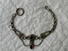 German Jugendstil Albertina Watch Chain Red Glass Drop Clover Mark c.1910-1925