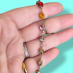 Vintage Avon NRT Foil Back Glass Gemstone Cup Chain Bracelet 8.5in Multi Color