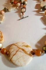 VTG Chunky Statement Stone And Metal Necklace Cream And Orange Colored Stones