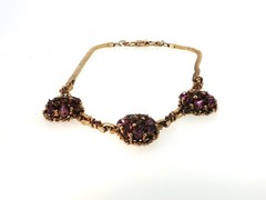 Vintage Barclay Purple Rhinestone Necklace – Gold Tone Cluster Statement Jewelry