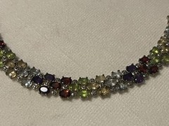 Vintage 925 Sterling Silver Gold Vermeil Multi Natural Gemstone Bracelet 8″
