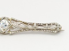 Art Deco Platinum & Gold Mixed .40ct Diamond Solitaire Brooch Bar Pin SI2 F/G