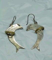 Vintage Taxco Sterling Silver 925 TB-110 Mexico Dolphin Drop Earrings