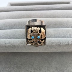 Zuni Silver Ring Kachina Turquoise Silver Free Size Vintage