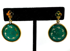 Vintage JMS Earrings 12KT Gold Filled Green Drop Dangle Screw Back Earrings