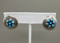 Vintage Sterling Silver 925 Ella Peter Turquoise Stone Stud Earrings (3.51g)