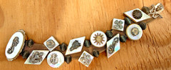 Vintage Mesh Sliding Charm Bracelet Abalone Mother of Pearl Pik NY Rare Unique!