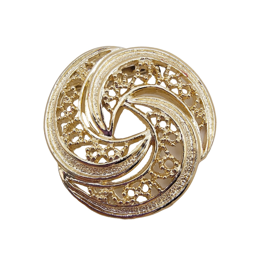 Vintage Gerry’s Openwork Swirl Brooch Gold Tone Modernist Sculptural Mob Wife