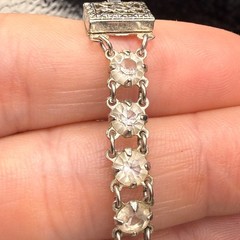 Vintage Rhinestone Tennis Bracelet Open Bezel Pale Blue 6.5” READ