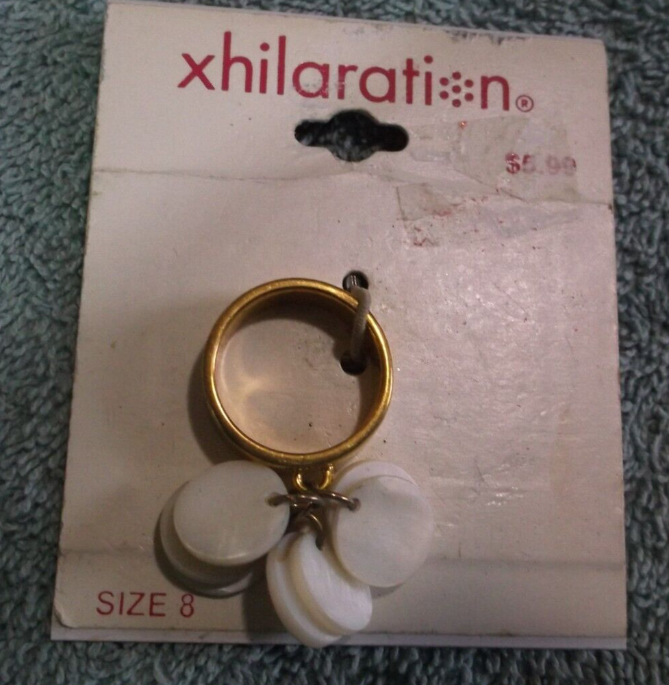 Vintage Xhilaration Goldtone Ring With MOP Dangling Discs ~ Size 8 ~ NOS