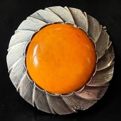 ORNO Baltic Amber Brooch 800 Silver Polish Modernist Pin Mid Century Warsaw