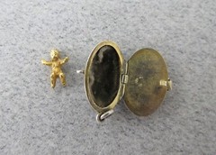 Antique Egyptian Revival Baby Moses Basket Charm with Baby 800 Silver Enamel
