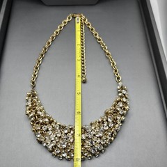 Gold-Tone Statement Necklace & Drop Earrings Set w/ Prong Set Clear Rhinestones
