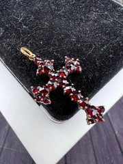 Antique Bohemian silver 900 Natural Rose faceted garnet cross Victorian style