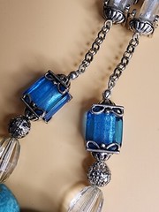 Vintage NINA RICCI Necklace Green Faceted Lucite Blue Glass Pendant 18″Avon