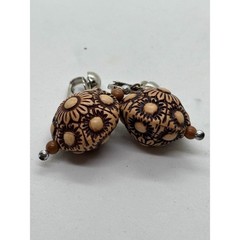 Earrings Boho Chic Carved Wood Beaded Clip on Vintage Y2K