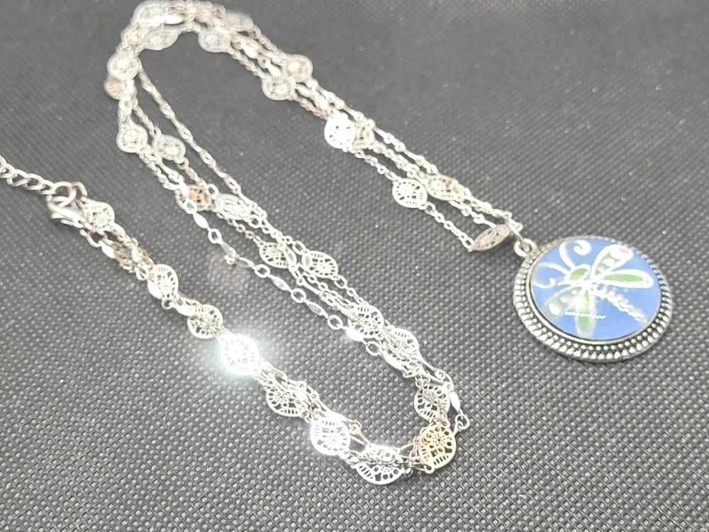 Vintage Silver Tone Chain Necklace With Dragonfly Pedant 32in.