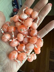 Vintage Japan Necklace Earrings Set Plastic Glass Orange White 36 in NOS