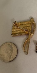Rafaelian Signed AMERICAN FLAG Brooch Pin Pendant Gold Tone 2 x 1.25 inch