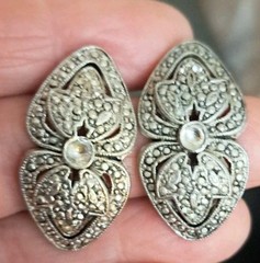 Vintage Marcasite Silver Brooch WITH MATCHING Earrings