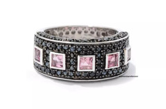 Square Bezel Set Aqua Pink Aquamarine With Black Onyx 2.08TCW Modern Women Band