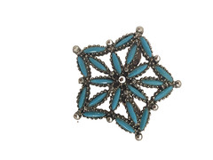 Vintage Snowflake / Star Women’s Brooch Silver Tone “Tourquoise” Pin