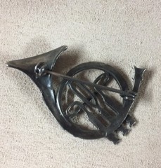 VTG Sterling Silver Marcasite TH Horn Trumpet Musical Instrument Broosh