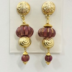 Melon Ball Beaded Earrings Clip On Dangle Drop Red Frosted Lucite Vintage 80s